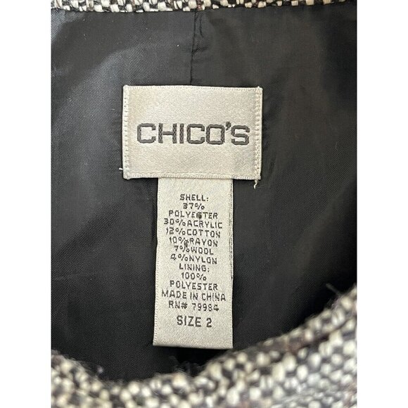 Chicos Sz 2 US 12 Large Blazer Jacket Textured Brown Wool Blend Covered buttons - Picture 11 of 13